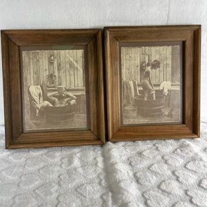 Two Vintage R Hendrickson Sepia Framed Bathroom Art